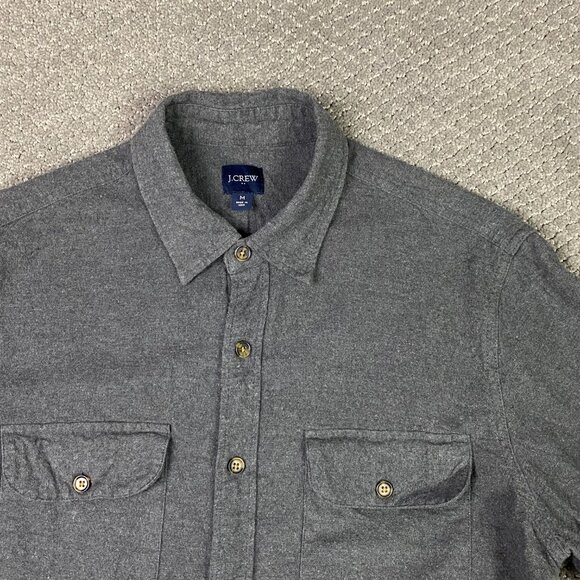 J. CREW Flannel Shirt Men's Medium Gray Elbow Patch Patches Button Up Down - Picture 2 of 8